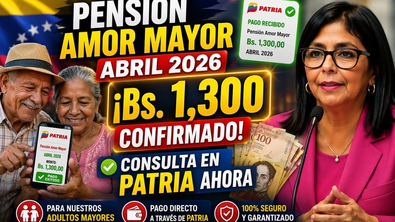 Pensión Amor Mayor abril 2026: monto de Bs. 1,300, beneficiarios y cómo consultar el pago en Patria